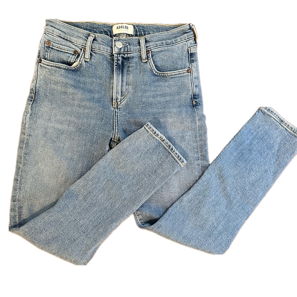 AGOLDE LIGHT BLUE MID RISE STRAIGHT JEANS STYLE TONI